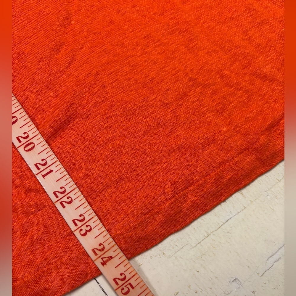 SIGRID OLSEN Orange Slub Knit 100% Linen V-Neck Tassel Tie Hoodie Top Size Large - Picture 5 of 8